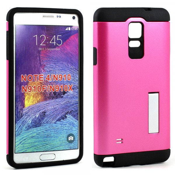 Wholesale Samsung Galaxy Note 4 Slim Fit Armor Hybrid Kickstand (Hot Pink)